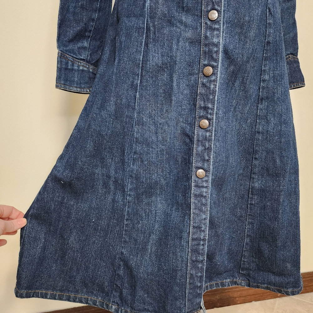 70's Vintage Landlubber Denim Duster Snap Button Dress Sz7 USA Western Boho Chic - Picture 6 of 15